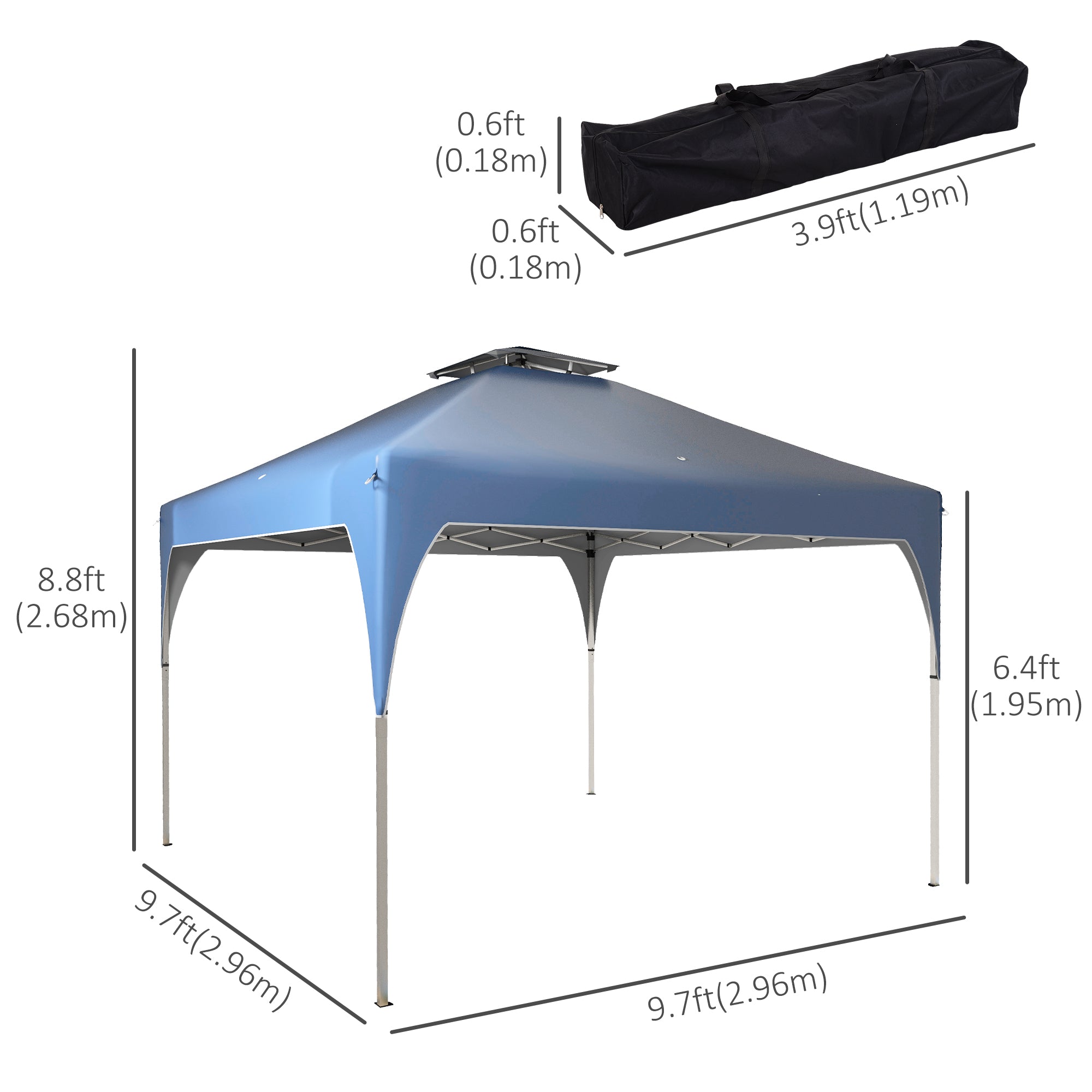 10'x10' Pop Up Canopy, Easy Set Up Party Tent with 2 Tier Vented Roof and Carrying Bag for Outdoor, Garden, Camping, Blue Pop Up Canopies at Gallery Canada