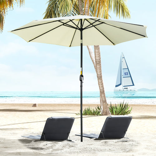 10' x 8' Round Market Umbrella, Patio Umbrella, Outdoor Parasol with Crank Handle, Tilt for Garden, Bench, Lawn, Beige