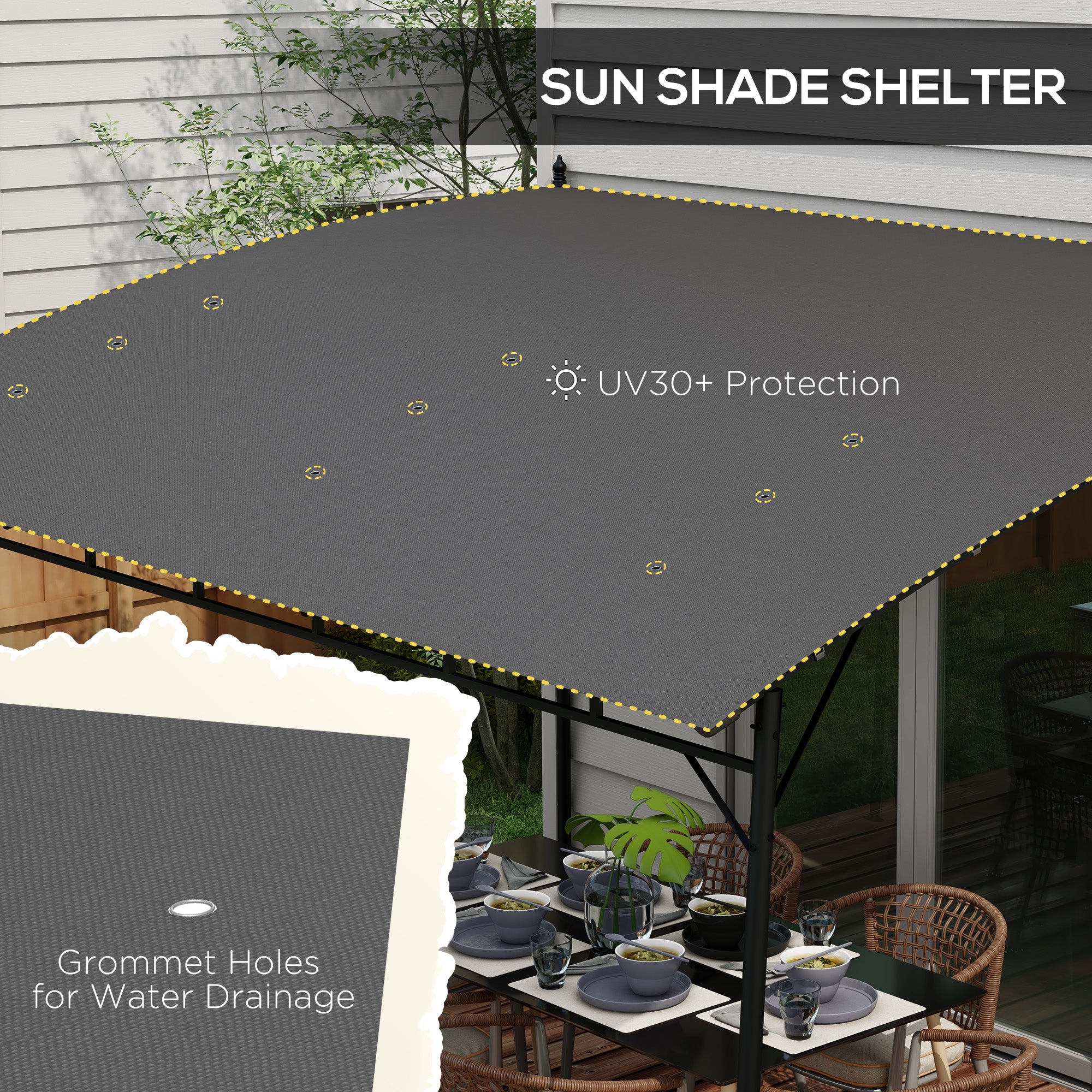 10' x 13' Outdoor Pergola with UV30+ Protection Canopy and Steel Frame for Porch, Patio, Deck, Backyard, Dark Grey Pergolas at Gallery Canada