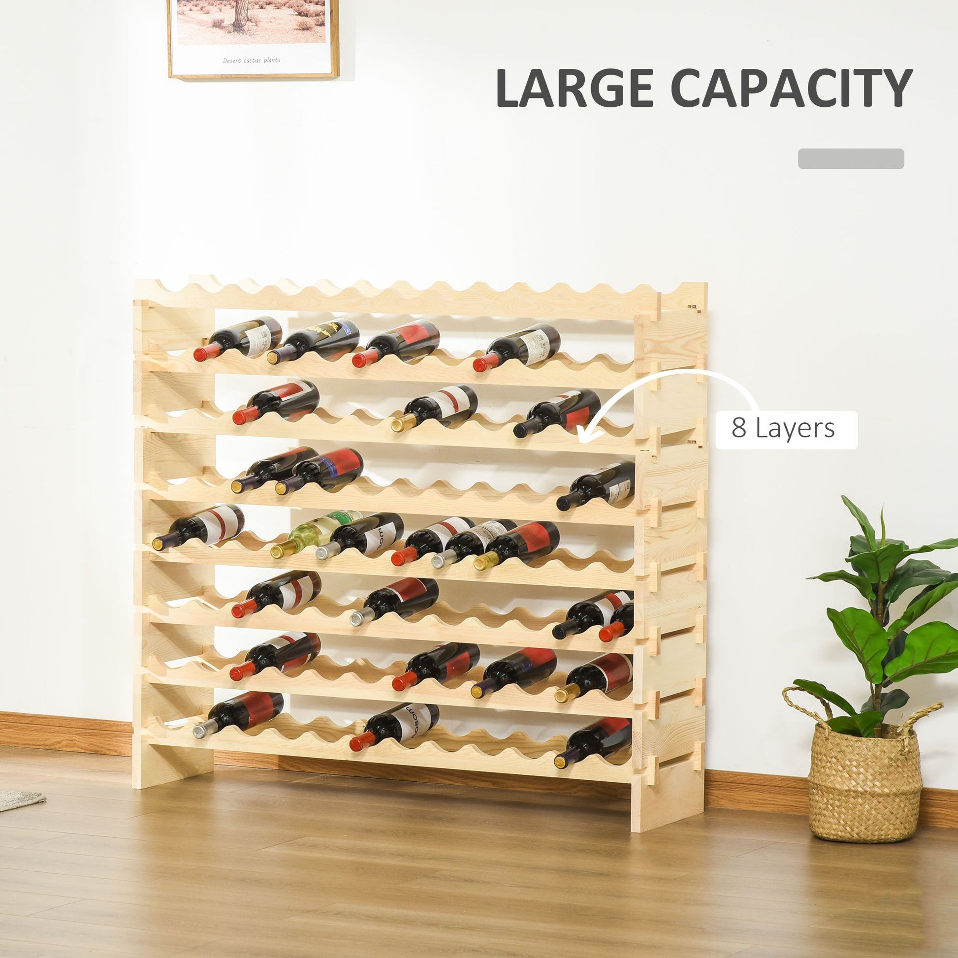 8-Tier Solid Pine Wooden Wine Rack, Stackable Wine Holder Wine Cabinet Free Standing Floor Liquor Storage Shelf, 96-Bottle Wine Racks   at Gallery Canada