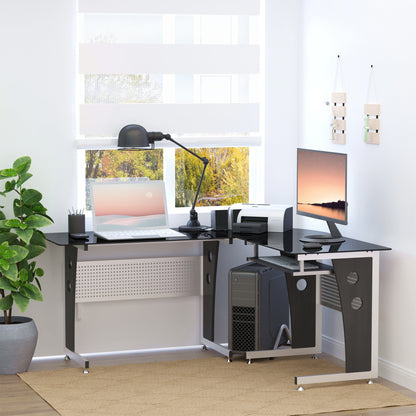 64" Modern L-Shaped Glass Top Office Workstation Computer Desk PC Table Computer Desks   at Gallery Canada