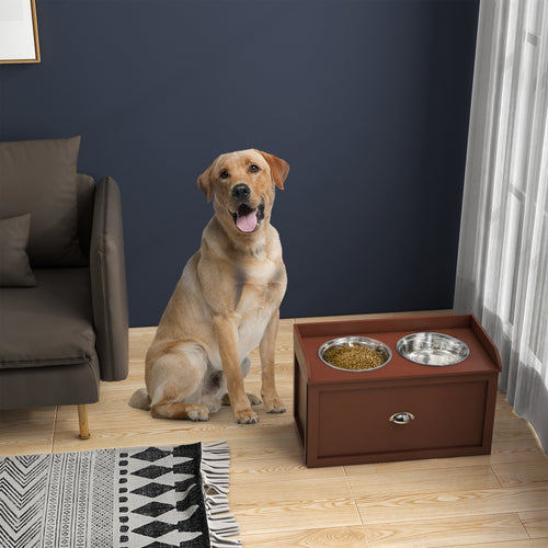 Elevated Dog Bowls Raised Pet Feeding Station with Storage 2 Stainless Steel Bowls, 23.6
