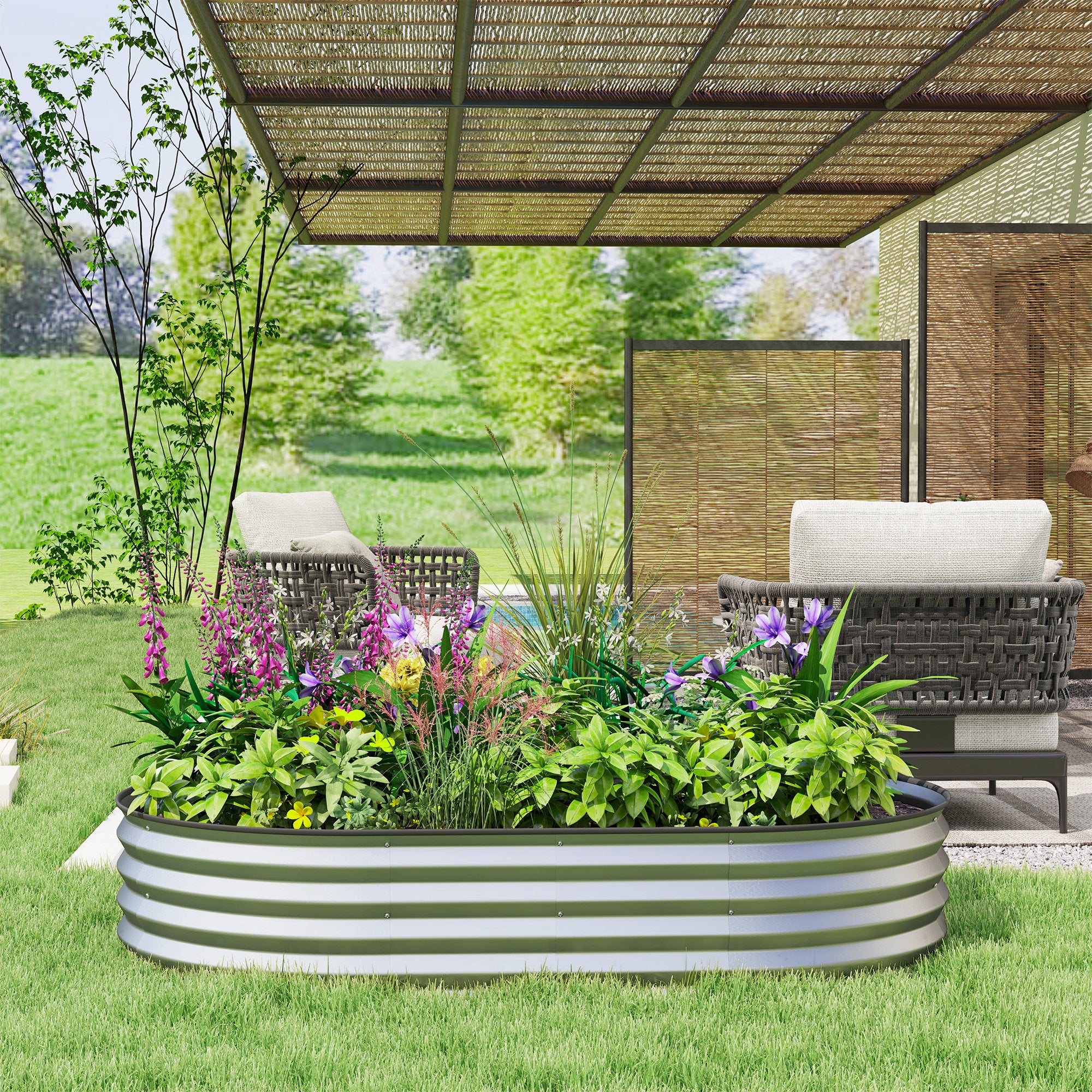 5' x 3' x 1' Large Outdoor Planter Box, Galvanized Raised Garden Bed with Metal Plant Stake, Silver Raised Garden Beds at Gallery Canada