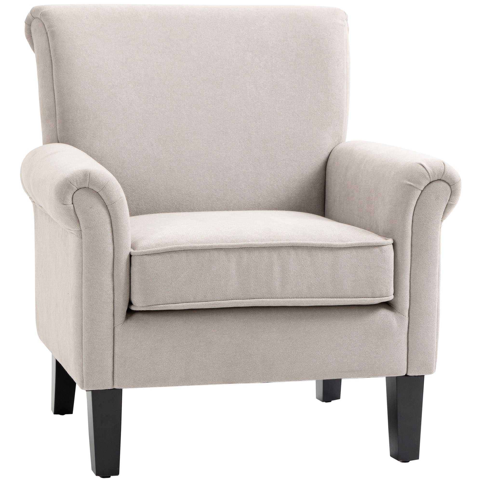 Upholstered Accent Chair, Single Armchair with Soft Velvet Touch Fabric, Rolled Armrest, Grey Single Sofas at Gallery Canada