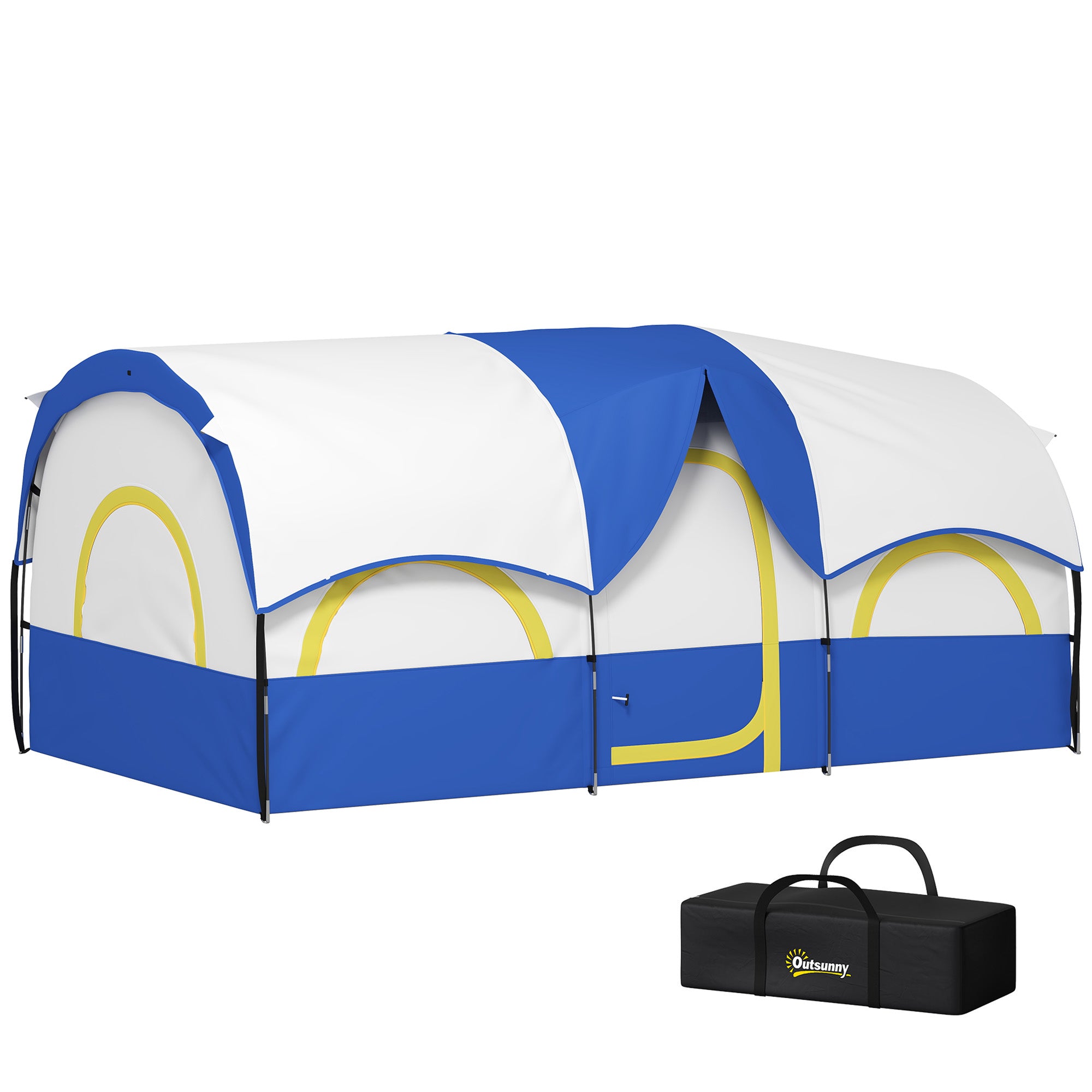 4-6 Person Camping Tent, 3 Room Cabin Tent, 3000mm Waterproof and UPF30+ with Sewn in Groundsheet and Carry Bag, Blue Camping Tents at Gallery Canada