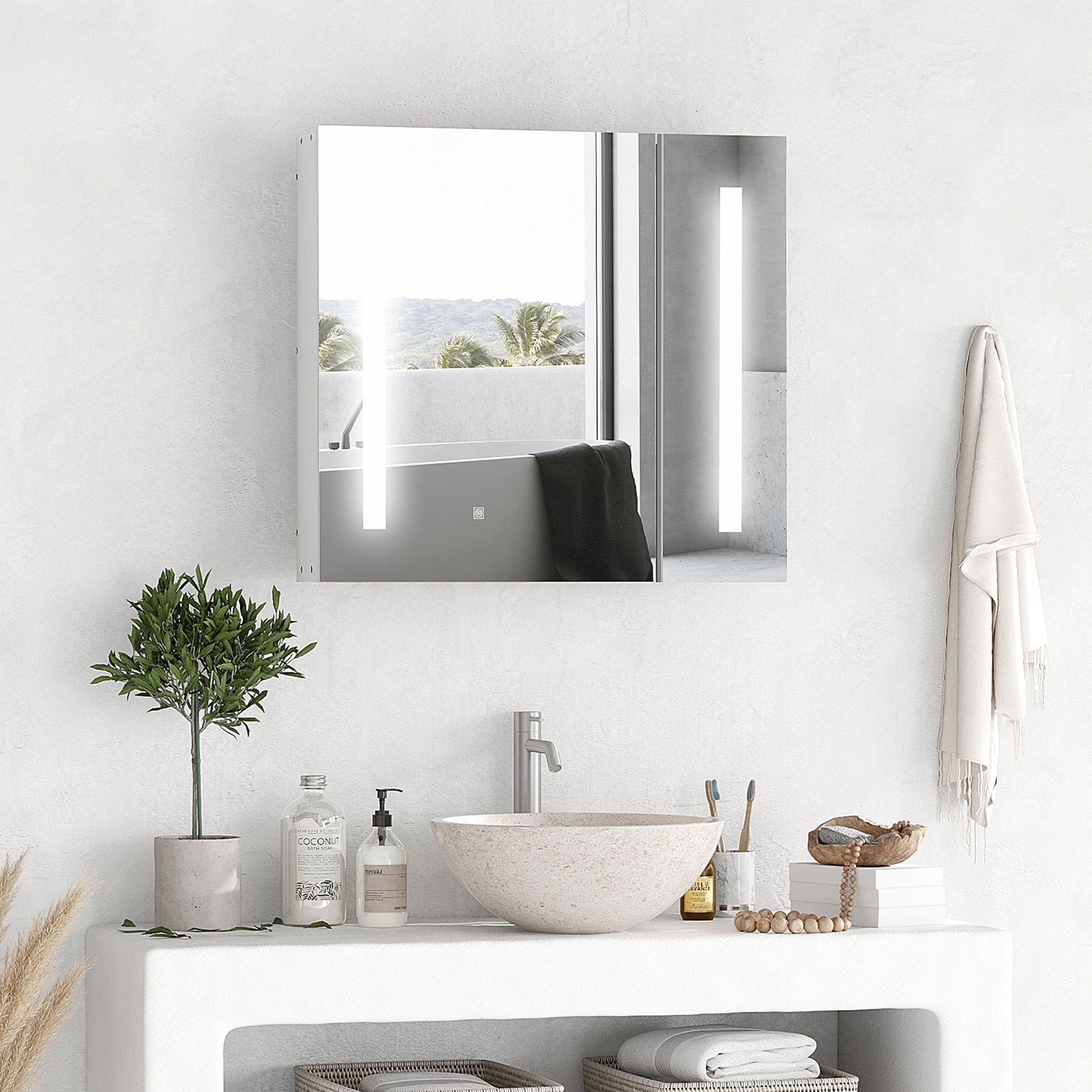 Illuminated Bathroom Mirror Cabinet 650 X 700Hmm LED Bathroom Mirror with Lights Touch Switch, Adjustable Shelf, USB Charge, White Mirror Medicine Cabinets White  at Gallery Canada