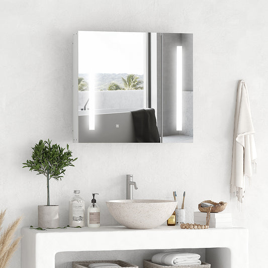 Illuminated Bathroom Mirror Cabinet 650 X 700Hmm LED Bathroom Mirror with Lights Touch Switch, Adjustable Shelf, USB Charge, White Mirror Medicine Cabinets   at Gallery Canada