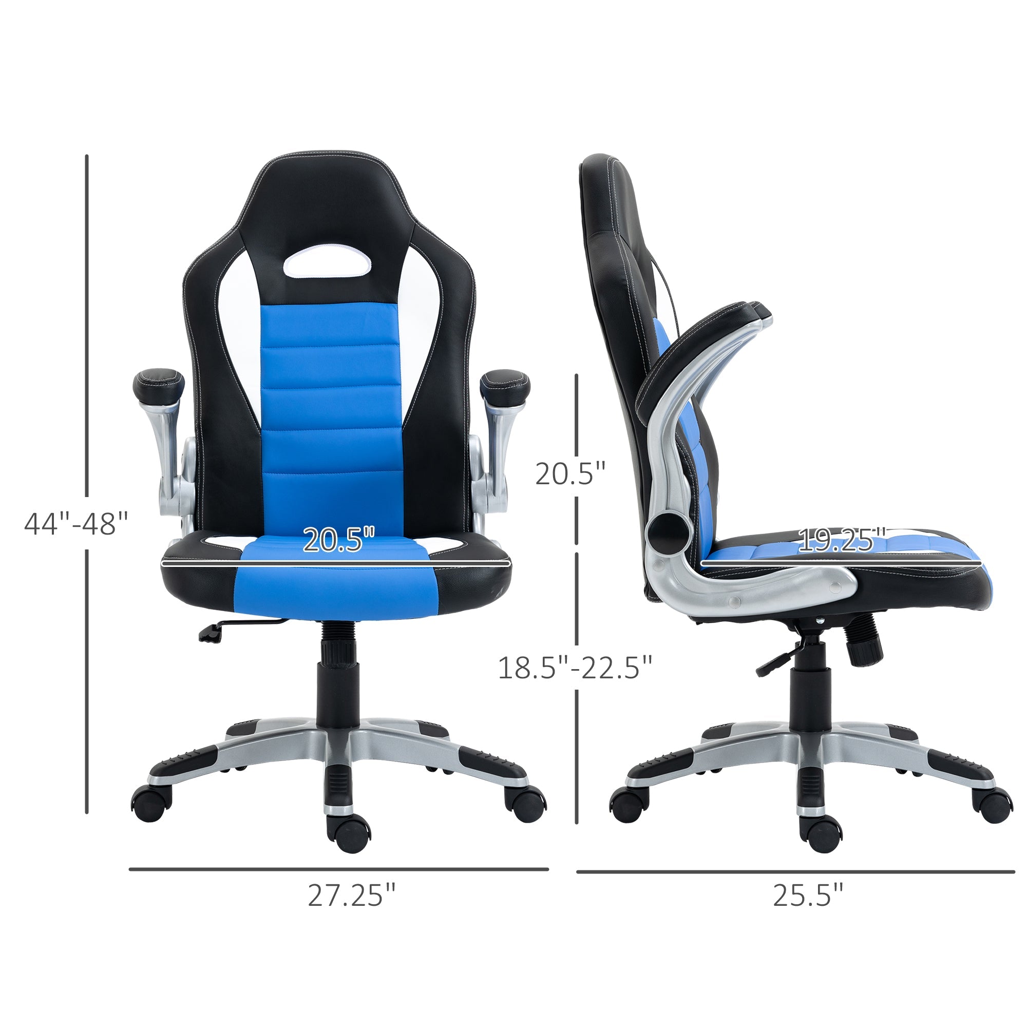 Racing Gaming Chair PU Leather Office Chair Executive Computer Desk Chair with Adjustable Height, Flip Up Armrest, Swivel Wheels, Blue Video Game Chairs   at Gallery Canada