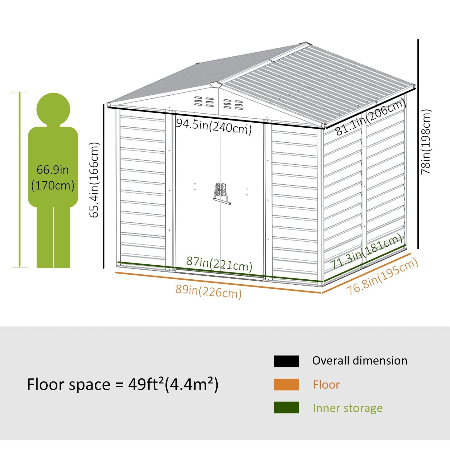 Galvanized Steel 8' x 7' Outdoor Storage Shed with Lockable Doors, Teak Sheds   at Gallery Canada