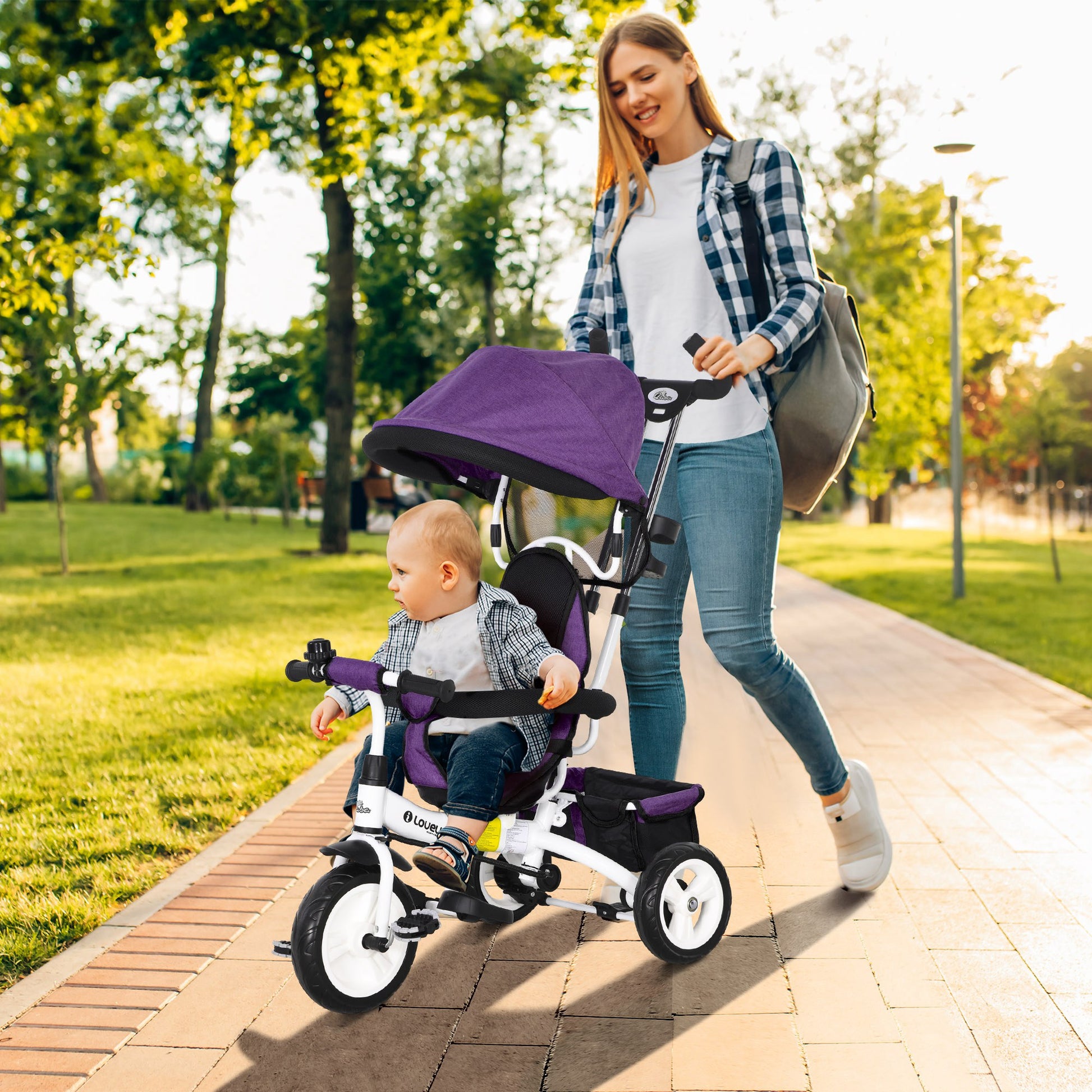 4 in 1 Toddler Tricycle Stroller with Basket, Canopy, 5-point Safety Harness, for 12-60 Months, Purple Tricycles for Kids   at Gallery Canada