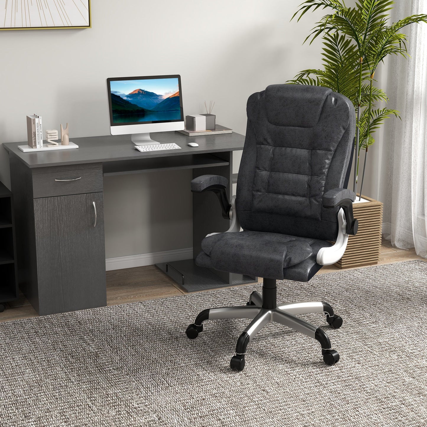 Heavy Duty Microfibre Office Chair, Big and Tall Computer Chair with Flip-up Arm, 400lbs, Charcoal Grey Executive & Manager Chairs   at Gallery Canada