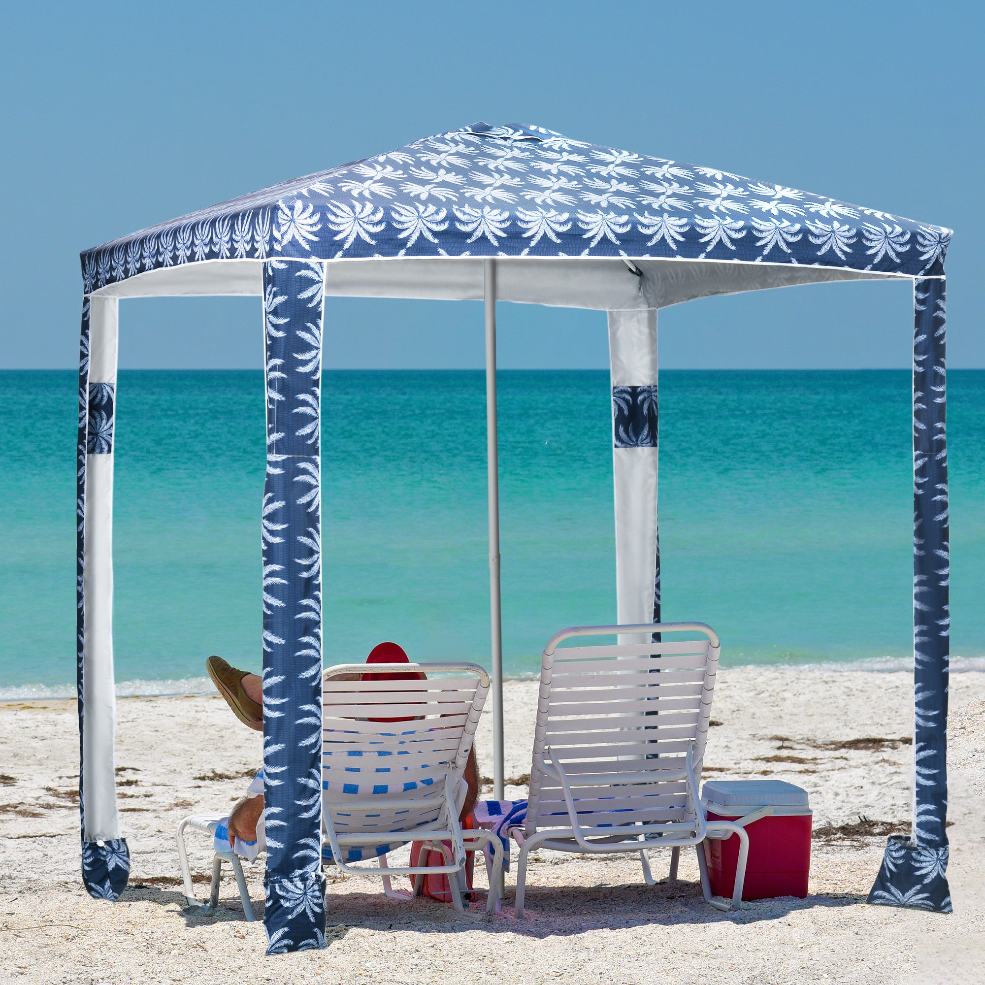 Beach Umbrella, 6.5' Easy-Assembly Sun-Shade Shelter with Sandbags and Carry Bag, Cool UV50+, Dark Blue Beach Umbrellas at Gallery Canada