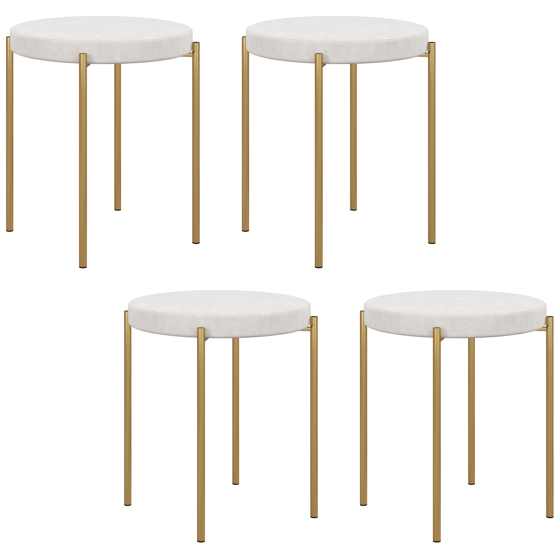 Backless Round Dining Chairs, Modern Stacking Stools Set of 4, Kitchen Chairs with Metal Legs, Cream White Dining Chairs   at Gallery Canada