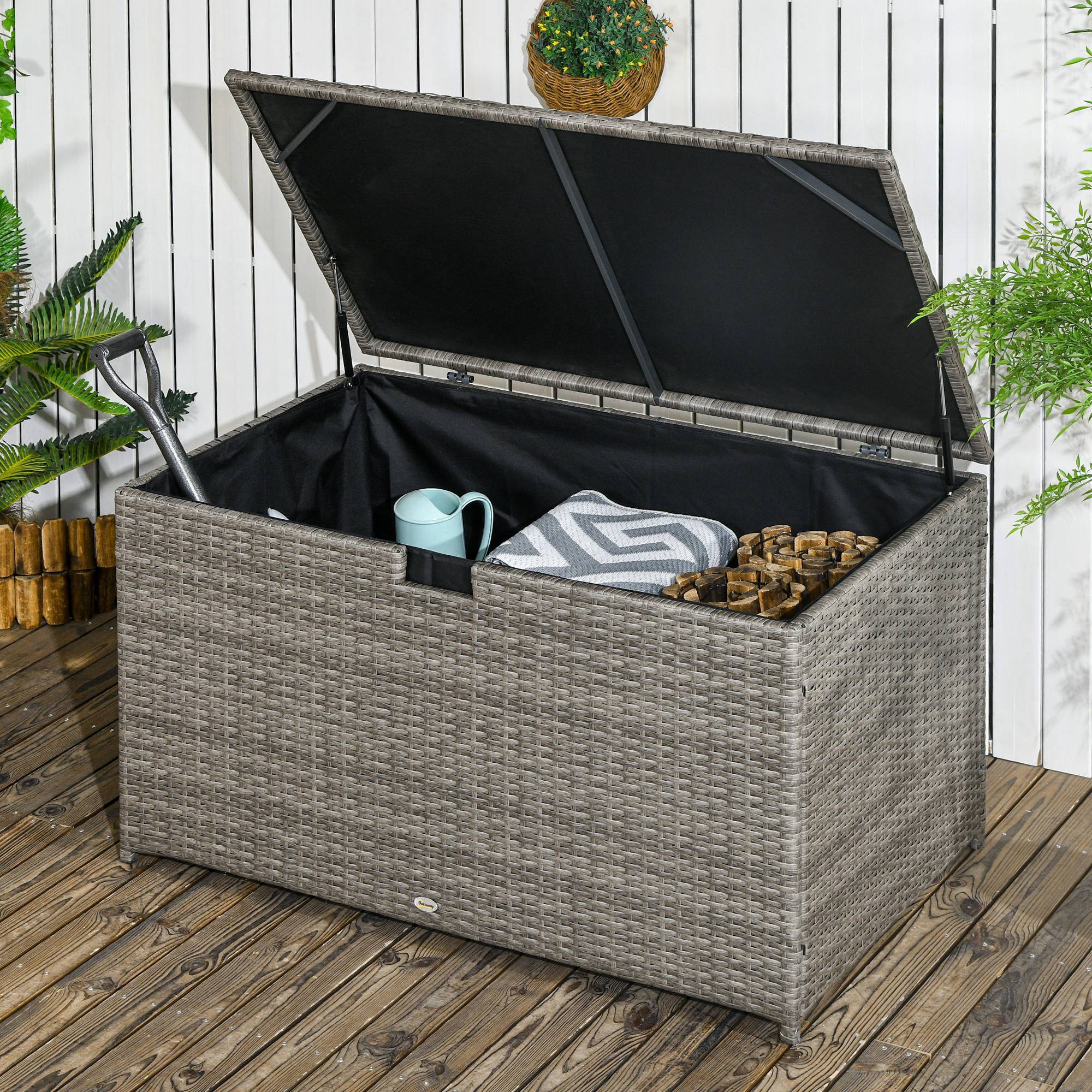 113 Gallon Outdoor Storage Box, Rattan Deck Box for Indoor, Patio Furniture Cushions, Mixed Grey Patio Storage Boxes at Gallery Canada