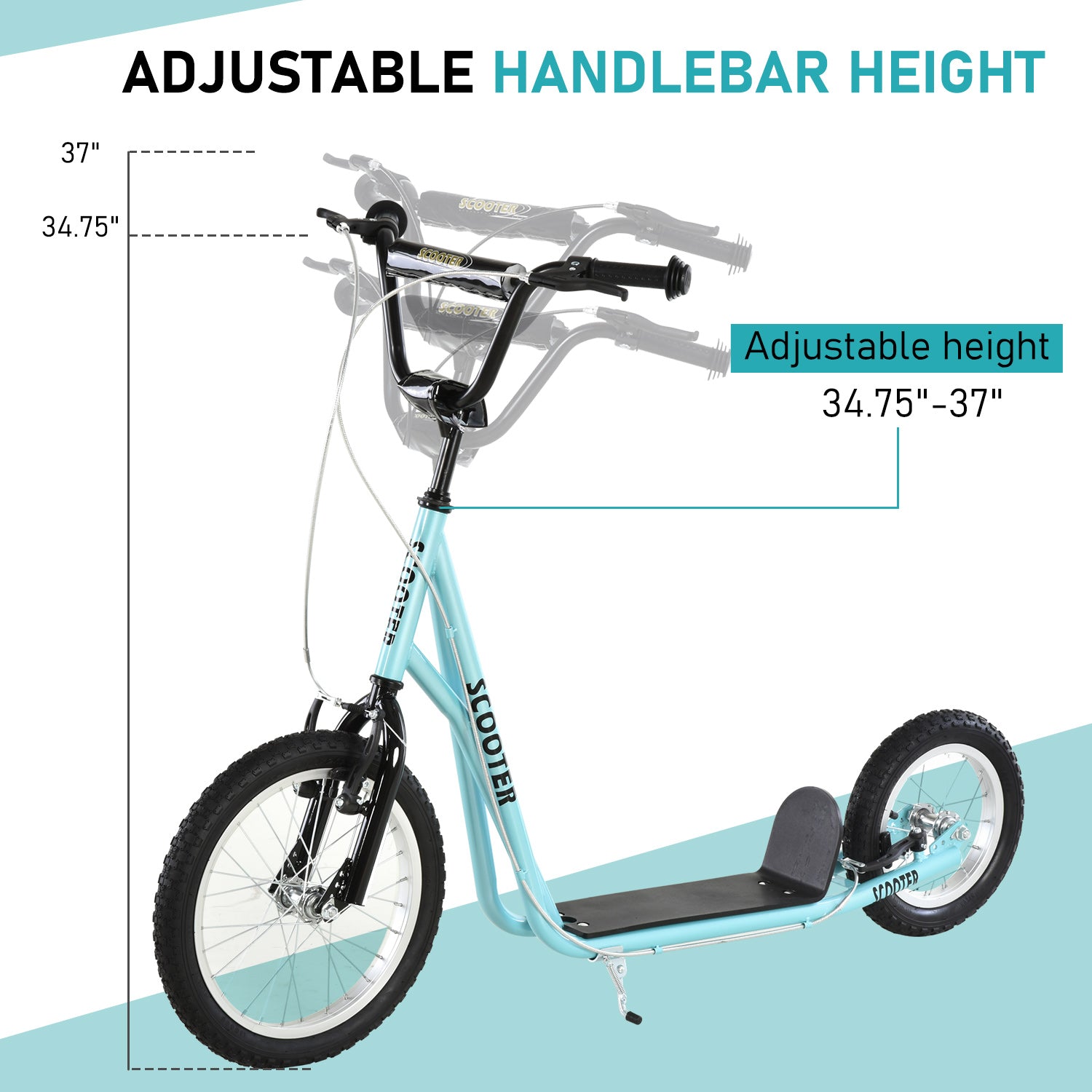 Youth Kick Scooter with Adjustable Handlebar and 16'' Inflatable Rubber Wheel for Kids and Teens 5+ Year Old, Blue Scooters at Gallery Canada