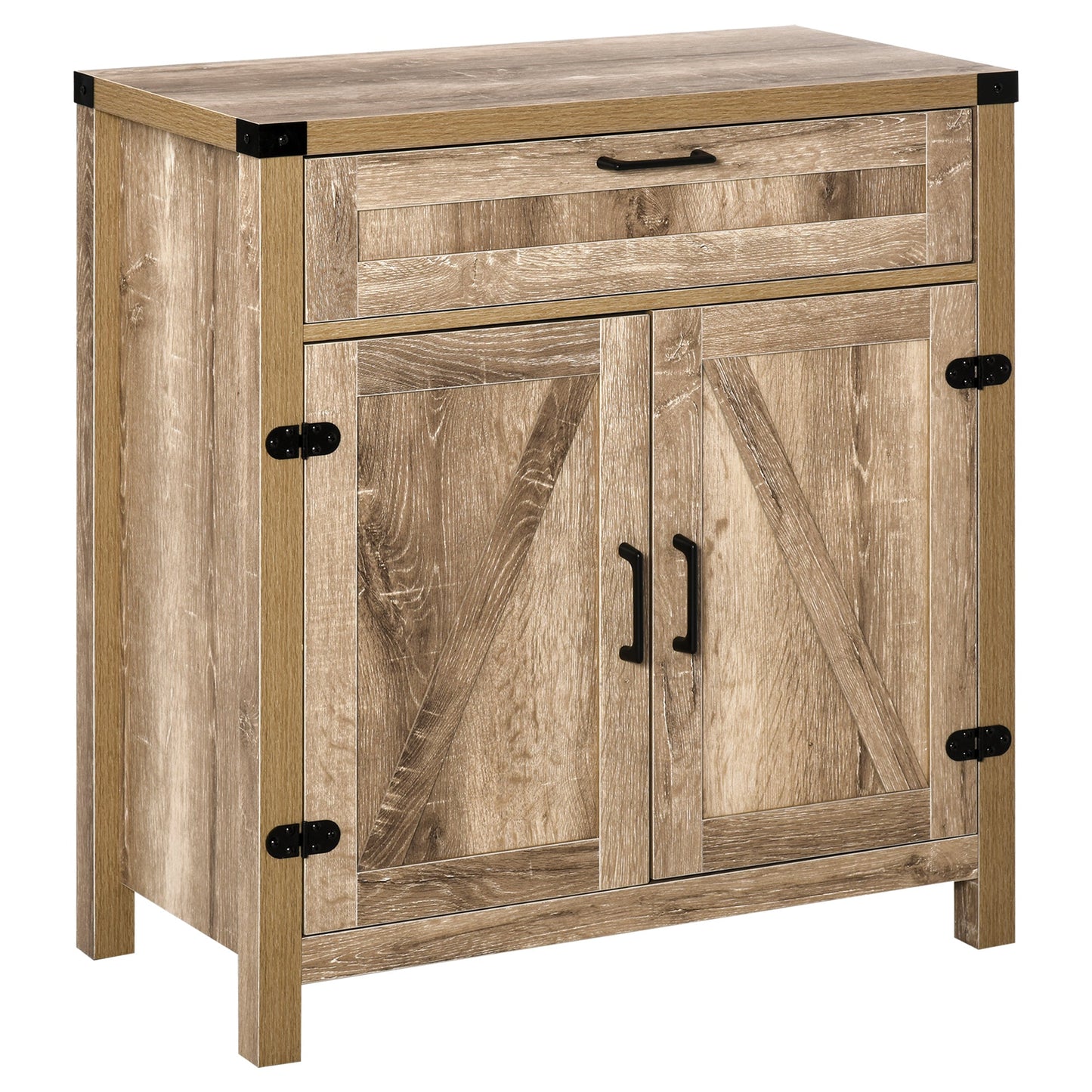 Sideboard Buffet Cabinet, Farmhouse Kitchen Storage Cabinet with 2 Rustic Barn Doors and Drawer, Oak Bar Cabinets   at Gallery Canada