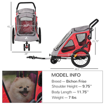 Dog Bike Trailer 2-In-1 Pet Stroller Cart Bicycle Wagon Cargo Carrier Attachment for Travel with 360 Swivel Wheel Reflectors Parking Brake Straps Cup Holder Red - Gallery Canada