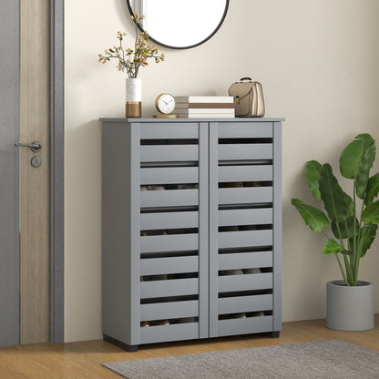 Shoe Storage Cabinet, Shoe Cabinet with 2 Slatted Doors for 15 Pairs of Shoes, Dark Grey Shoe Storage Cabinets & Racks Dark Grey  at Gallery Canada