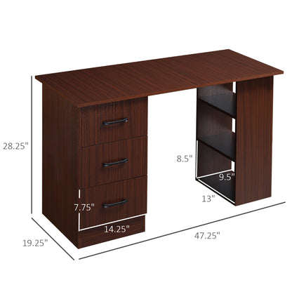 Computer Desk with 3-Tier Storage Shelves, 47 Inches Home Office Desk with Drawers, Study Writing Table, Walnut Writing Desks   at Gallery Canada