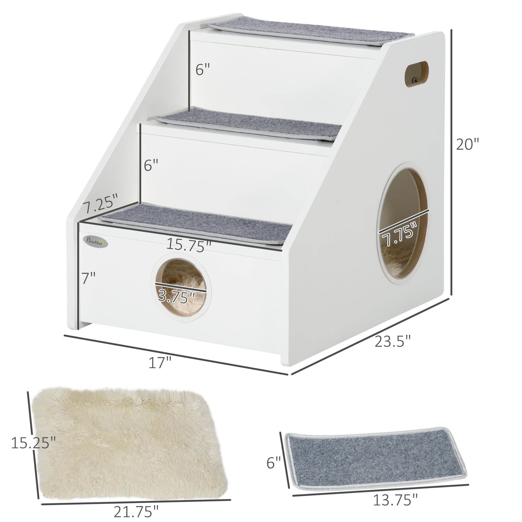 Portable Pet Stairs with Handles, Non-Slip Carpet, Side Holes, White Dog Stairs   at Gallery Canada