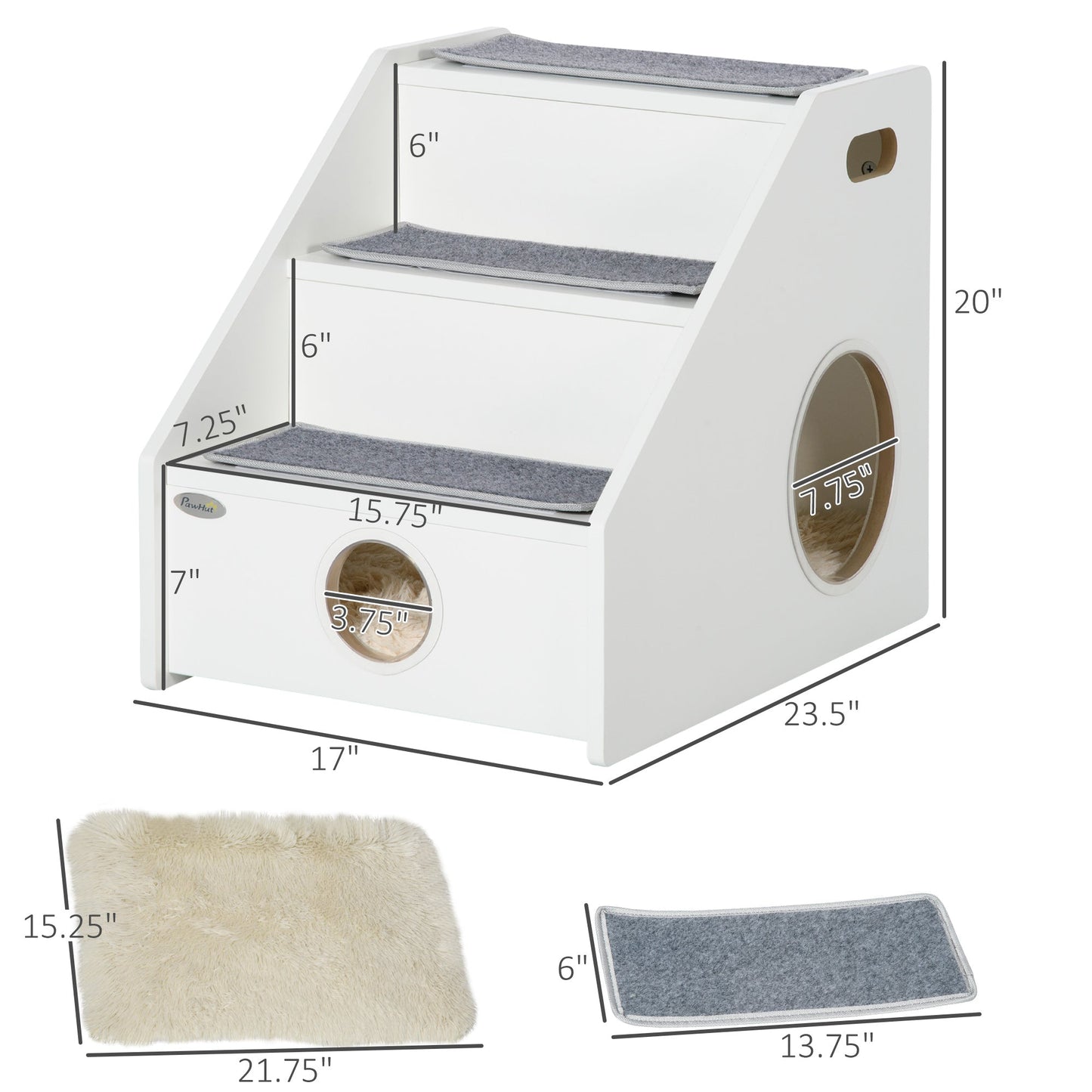 Portable Pet Stairs with Handles, Non-Slip Carpet, Side Holes, White Dog Stairs   at Gallery Canada