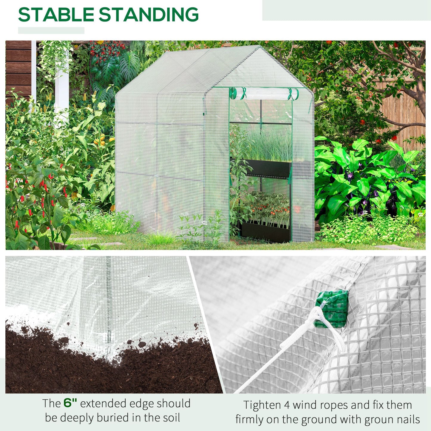 73" x 47" x 75" Walk-in Greenhouse Outdoor Portable Plant Flower Growth Warm House Garden Tunnel Shed with Roll-up Door and 4 Shelves, White Walk In Greenhouses   at Gallery Canada