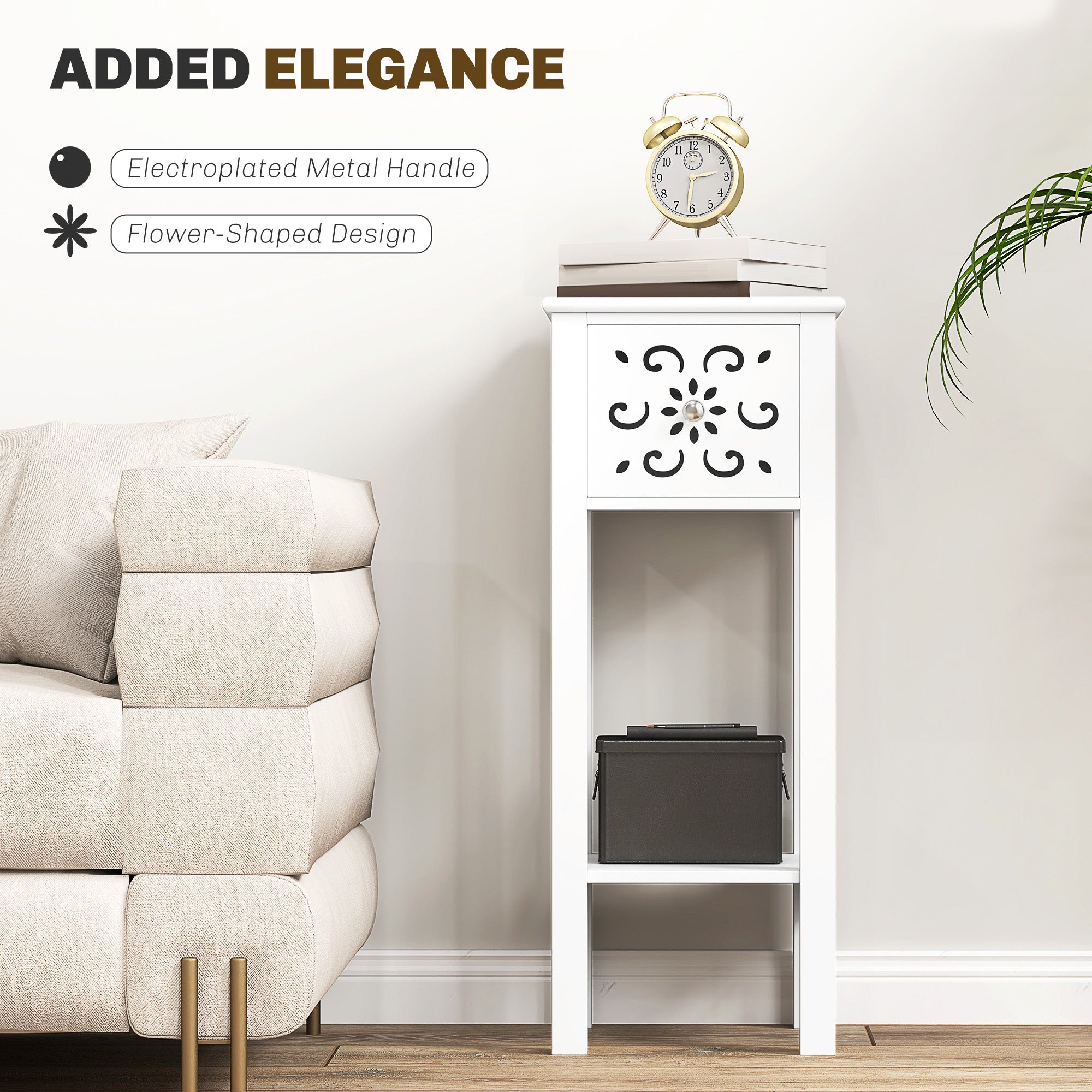 Nightstand Set of 2 with Drawer and Open Storage Shelf White Side Tables at Gallery Canada
