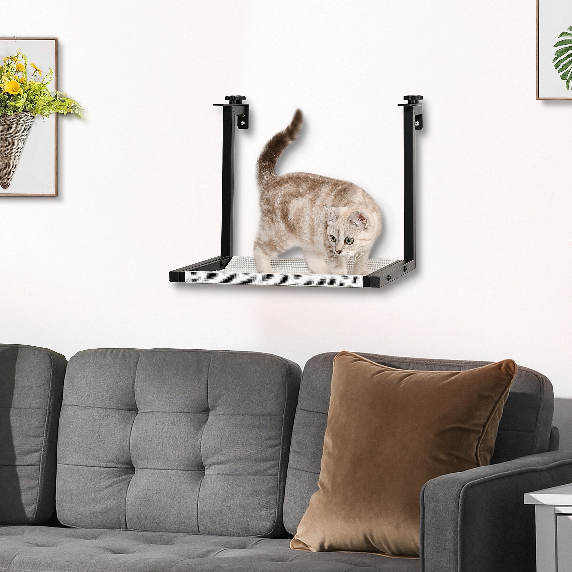 Wall-Mounted Cat Shelf, Kitten Perch, Kitty Furniture with Breathable Mesh Mat for Relaxing, Sleeping, Black Cat Climbing Wall   at Gallery Canada