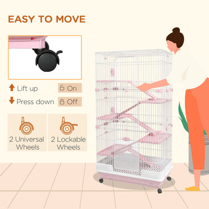 32"L 6-Level Small Animal Cage with Universal Lockable Wheels, Pink Houses & Habitats   at Gallery Canada