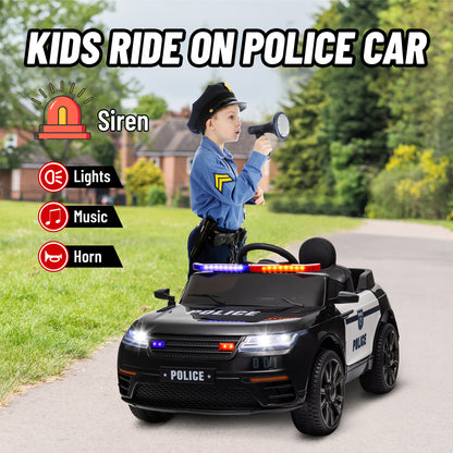 12V Kids Electric Police Car w/ Remote Control, Spring Suspension, Training Wheel, Siren, Music, Light, Horn, Black Electric Toy Cars   at Gallery Canada