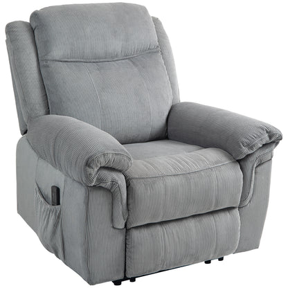 Manual Recliner Chair with Vibration Massage, Side Pockets, Corduroy Reclining Chair for Living Room, Grey Sofas & Reclining Chairs at Gallery Canada