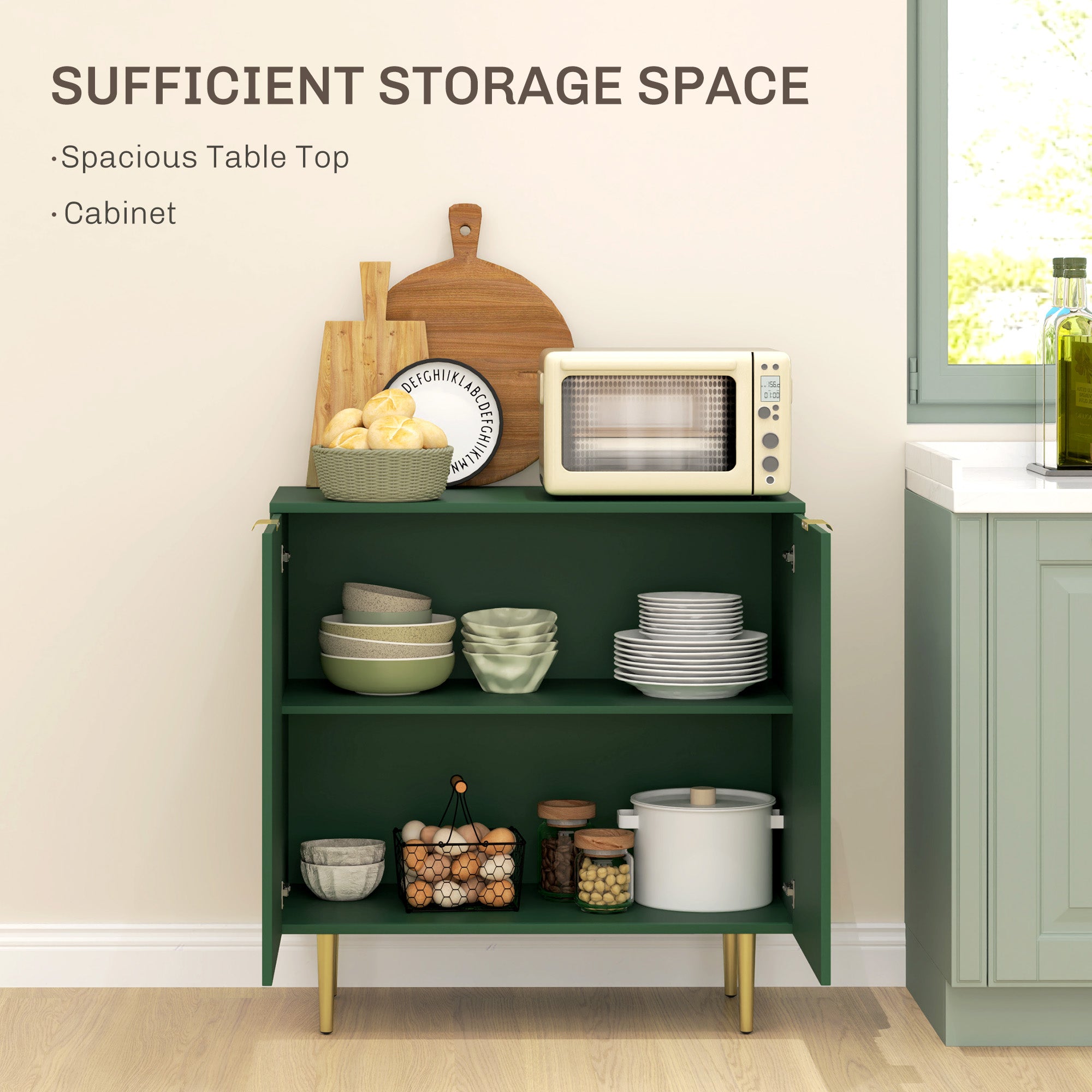 Modern Kitchen Storage Cabinet, Sideboard Buffet Cabinet with Adjustable Shelves and Metal Legs for Kitchen, Green Bar Cabinets   at Gallery Canada