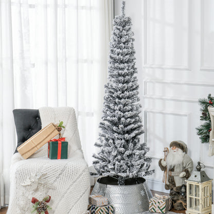 6ft Flocked Christmas Tree, Pencil Christmas Tree with Realistic Branch Tips, Folding Metal Stand, Black Pencil Christmas Trees Black  at Gallery Canada