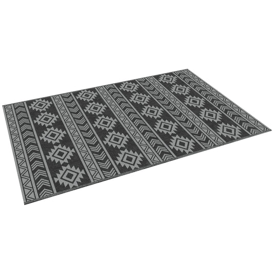 Reversible Outdoor RV Rug, Patio Floor Mat, 6' x 9' Plastic Straw Rug for Backyard, Deck, Beach, Camping, Black &; Grey Garden Decor at Gallery Canada