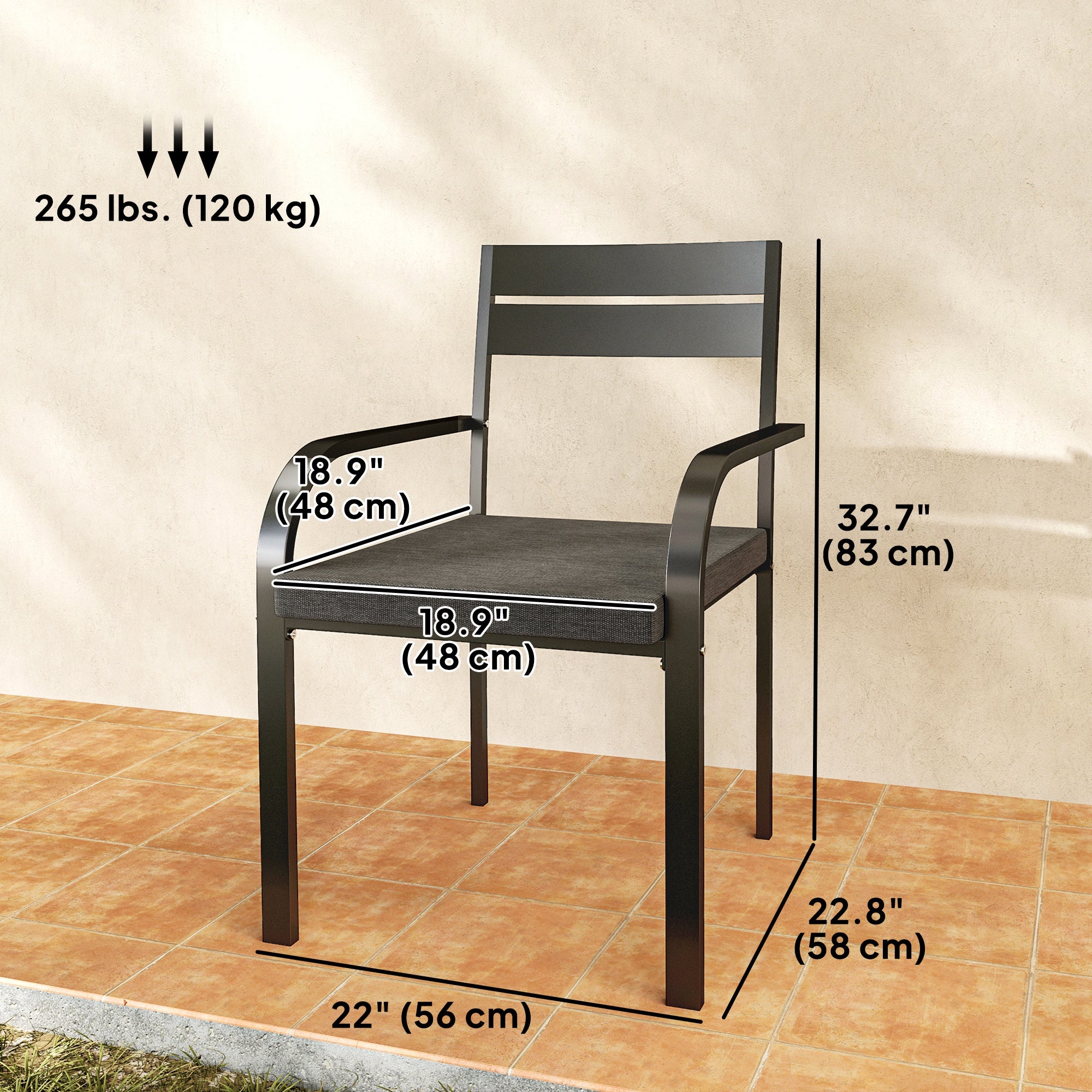 2 Piece Outdoor Dining Chairs with Aluminum Frame, Soft Cushion, for Deck, Garden, Balcony, Poolside, Grey Bistro Sets at Gallery Canada