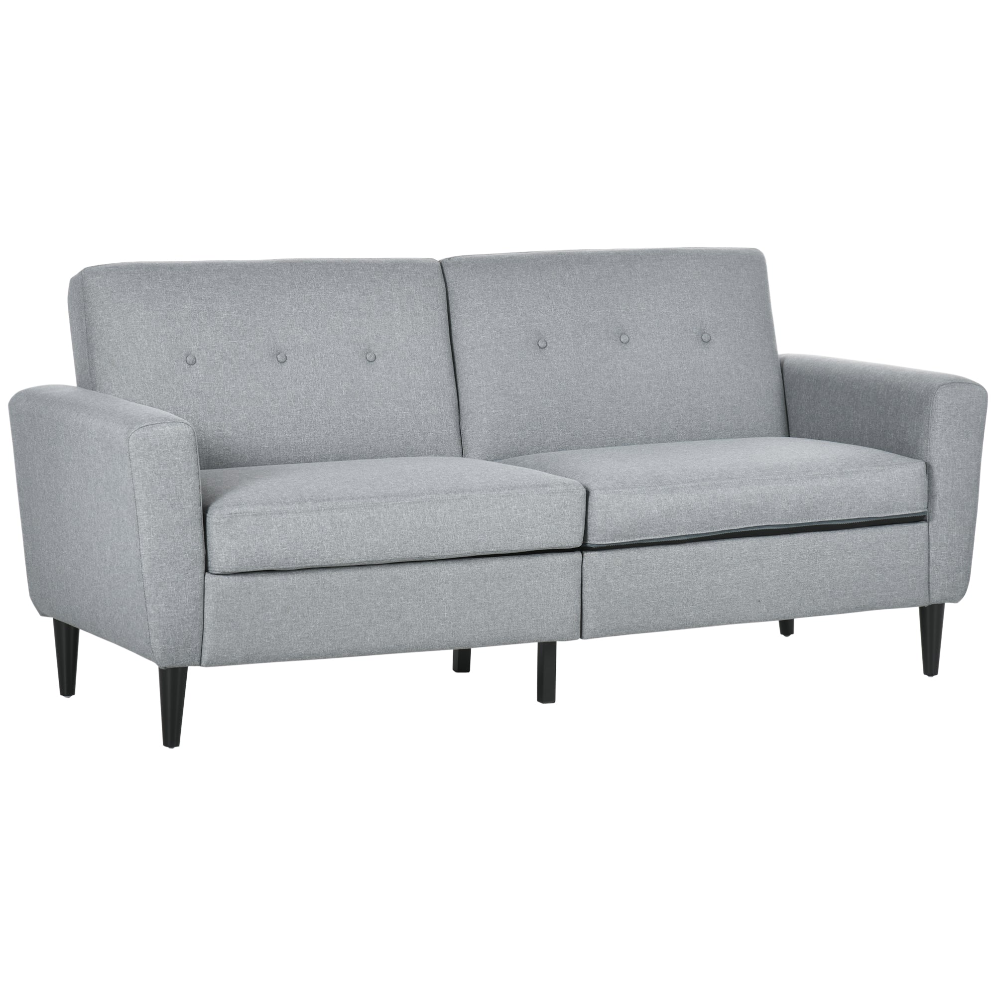 3 Seater Sofa, Upholstered Couch for Bedroom, Modern Sofa Settee with Padded Cushion, Button Tufting and Wood Legs for Living Room, Grey 3-Seater Sofas Grey  at Gallery Canada