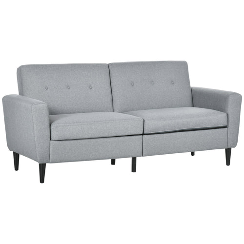 3 Seater Sofa, Upholstered Couch for Bedroom, Modern Sofa Settee with Padded Cushion, Button Tufting and Wood Legs for Living Room, Grey