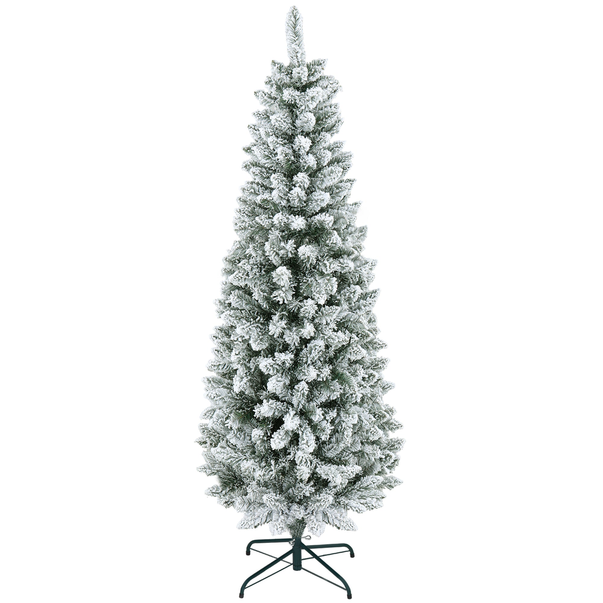 6ft Pencil Christmas Tree, Flocked Tree with 479 Branch Tips and Metal Base for Home, Indoor, Holiday Pencil Christmas Trees   at Gallery Canada