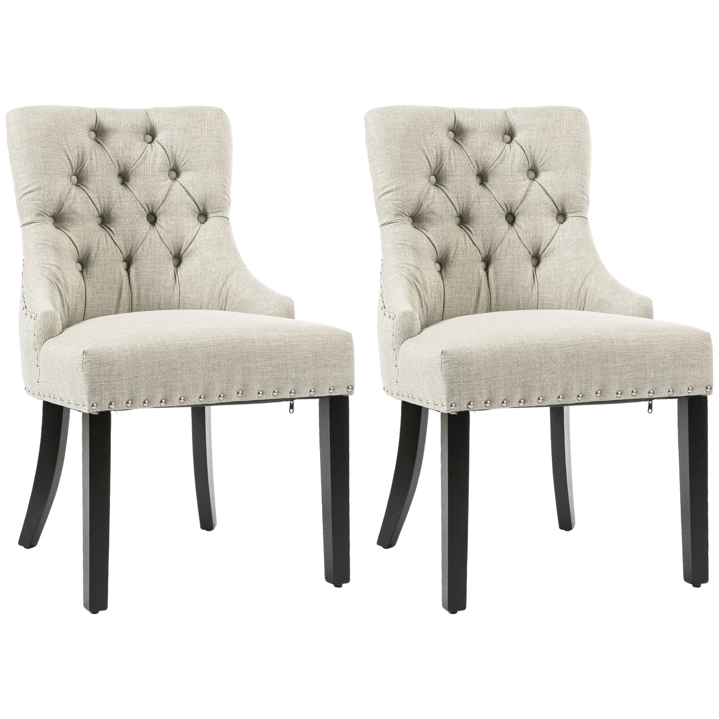 Swoop Air Linen Fabric Dining Chair Set of 2 with Nailhead Trim and Wood Legs Light Grey Dining Chairs   at Gallery Canada