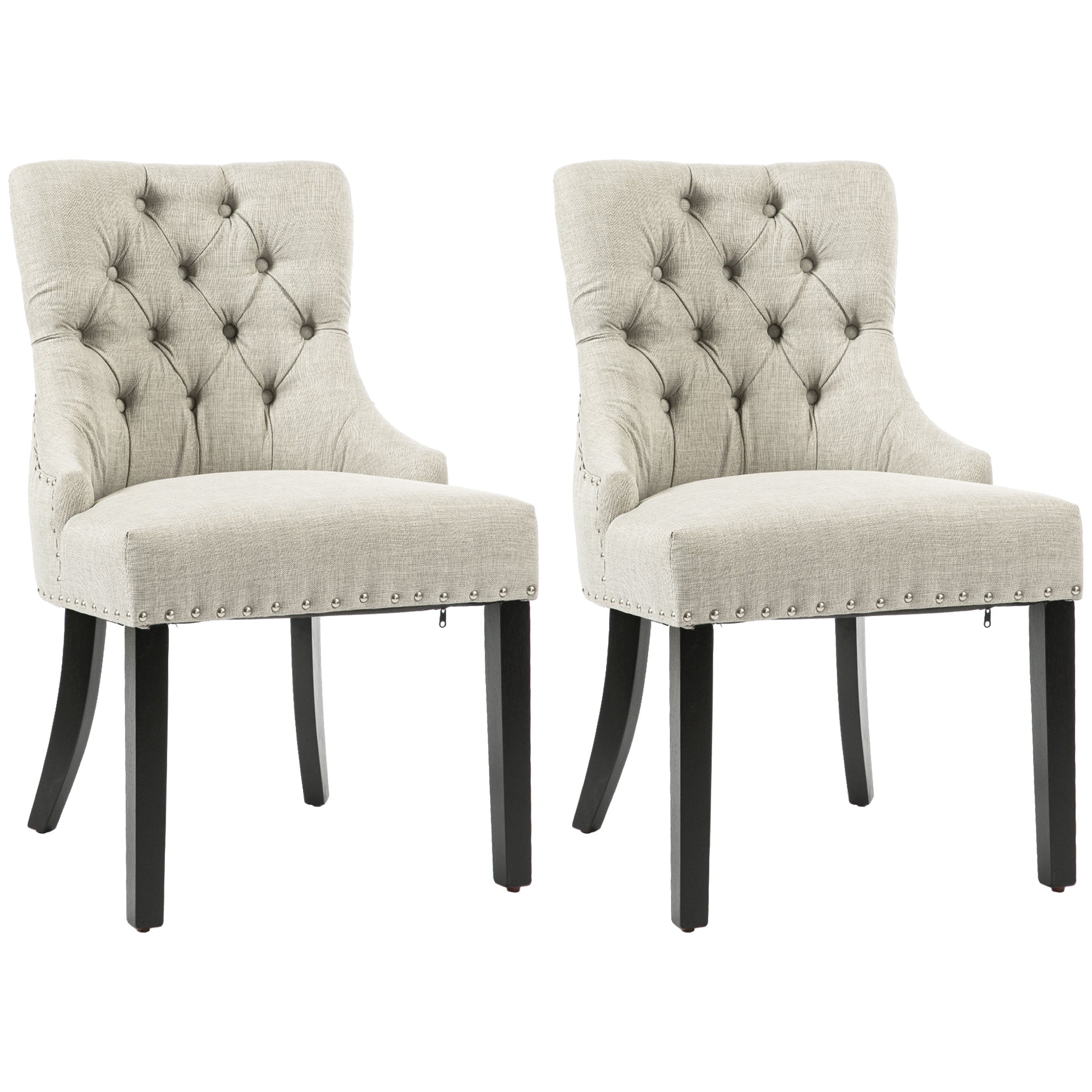 Swoop Air Linen Fabric Dining Chair Set of 2 with Nailhead Trim and Wood Legs Light Grey Dining Chairs   at Gallery Canada