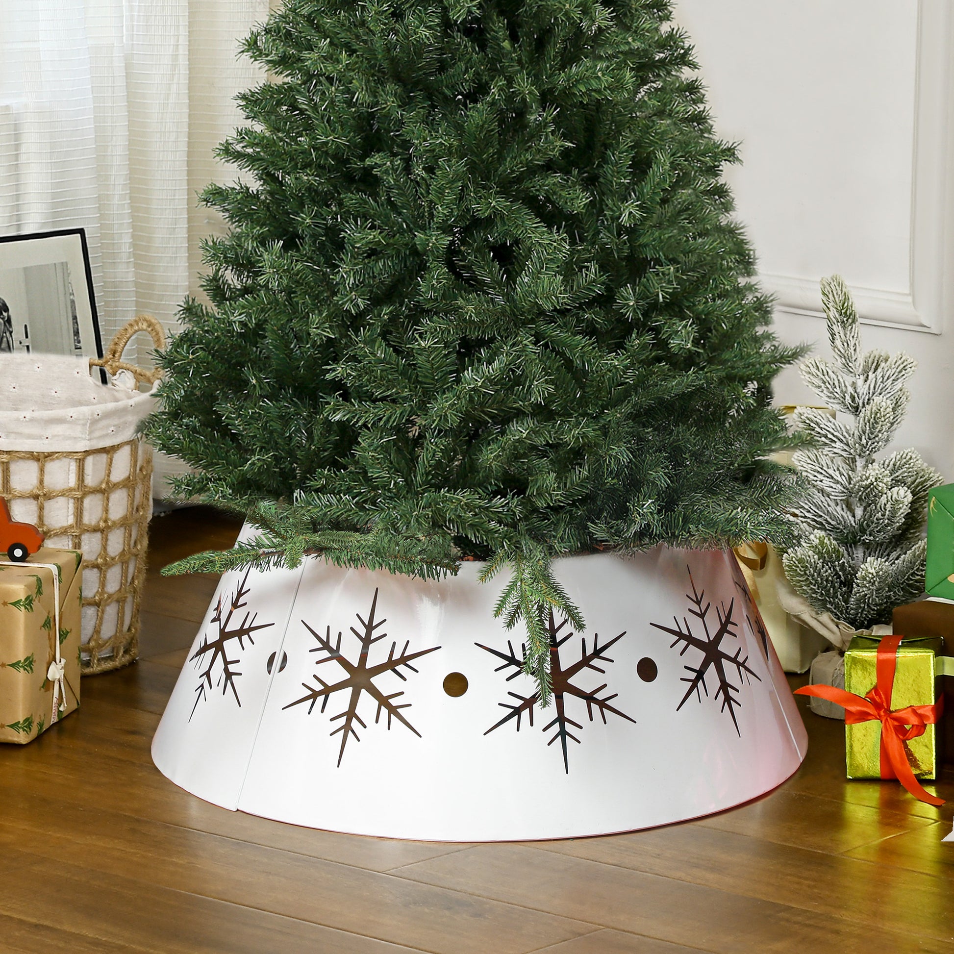 26" Christmas Tree Base Cover, Christmas Tree Collar with Hollow Snowflake Patterns for Home Decoration, White Christmas Trees   at Gallery Canada