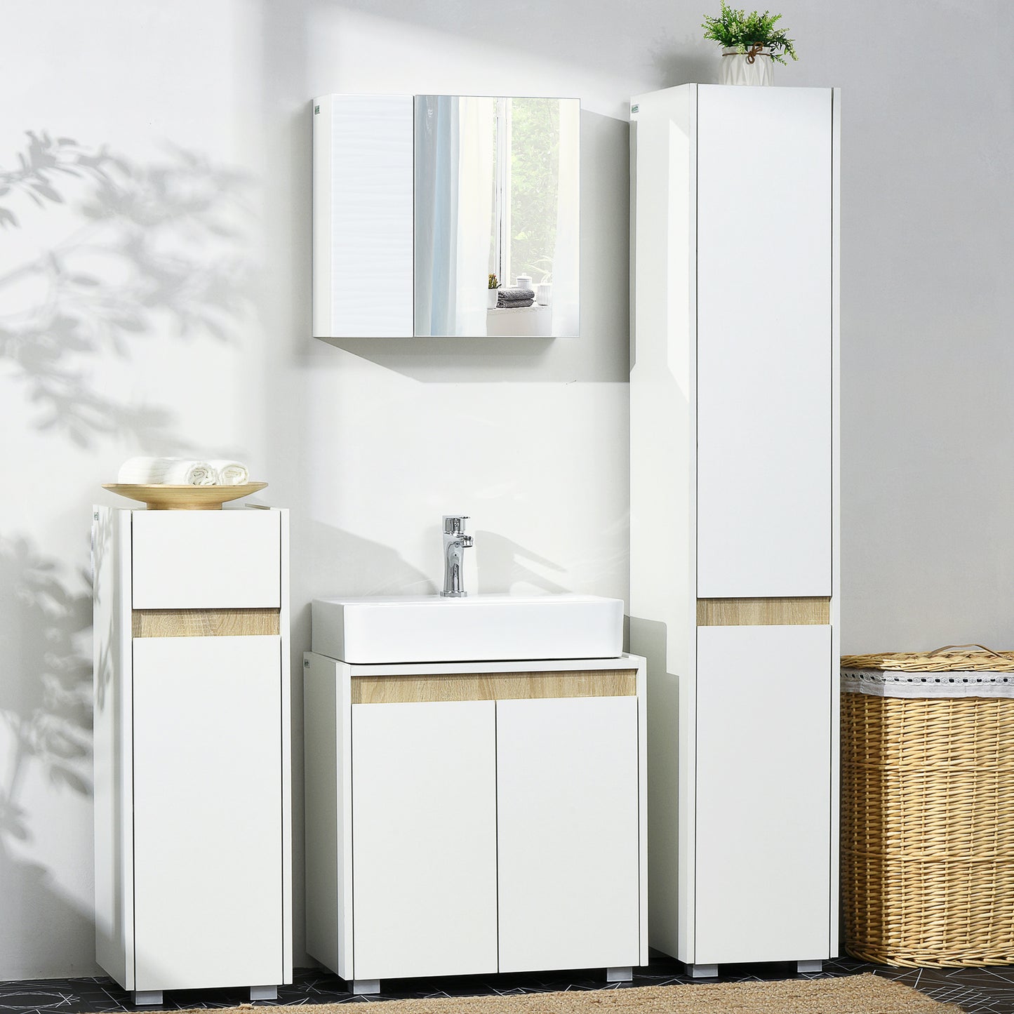 Wall Mounted Bathroom Medicine Cabinet Mirrored Cabinet with Hinged Door 2-Tier Storage and Adjustable Shelves White Mirror Medicine Cabinets   at Gallery Canada