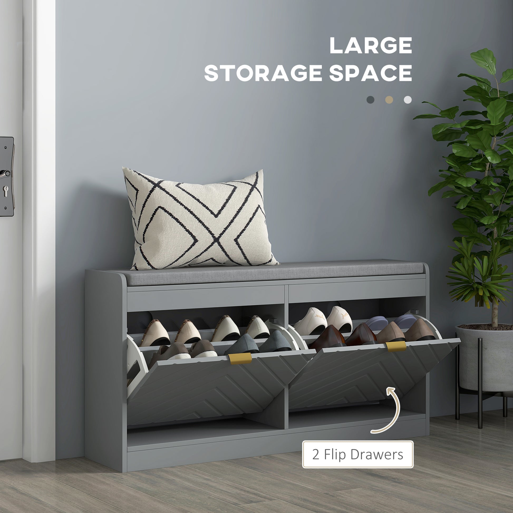 Shoe Storage with Seat, Upholstered Hallway Bench, Shoe Bench with 2 Flip Drawers and 2 Vents for 8 Pairs of Shoes Shoe Storage Cabinets & Racks   at Gallery Canada