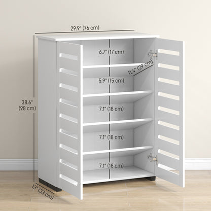 Shoe Storage Cabinet, Shoe Cabinet with 2 Slatted Doors for 15 Pairs of Shoes, White Shoe Storage Cabinets & Racks   at Gallery Canada