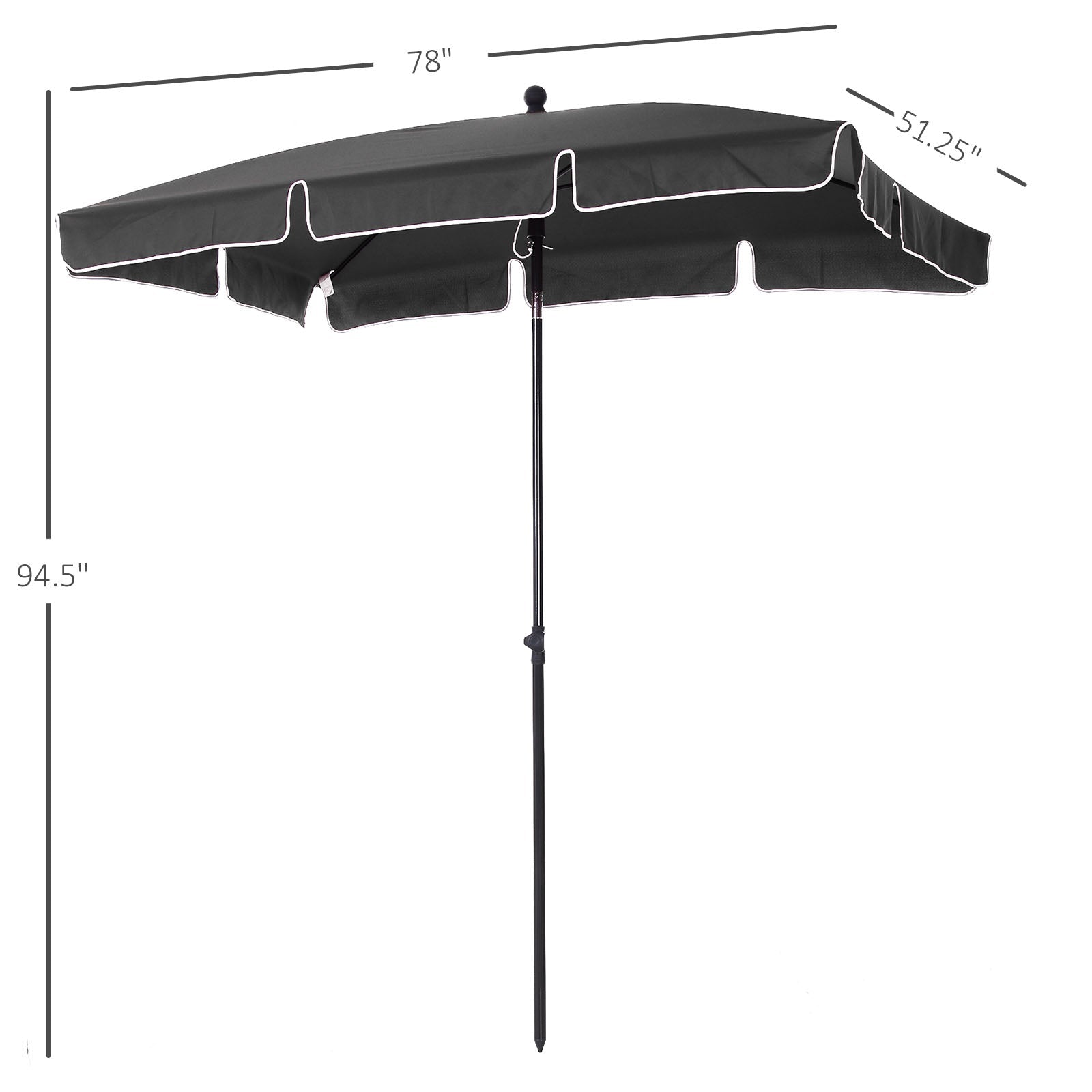 6.5x4ft Rectangle Patio Umbrella Aluminum Tilt Adjustable Garden Parasol Sun Shade Outdoor Canopy Grey Sun Umbrellas Black and Grey  at Gallery Canada