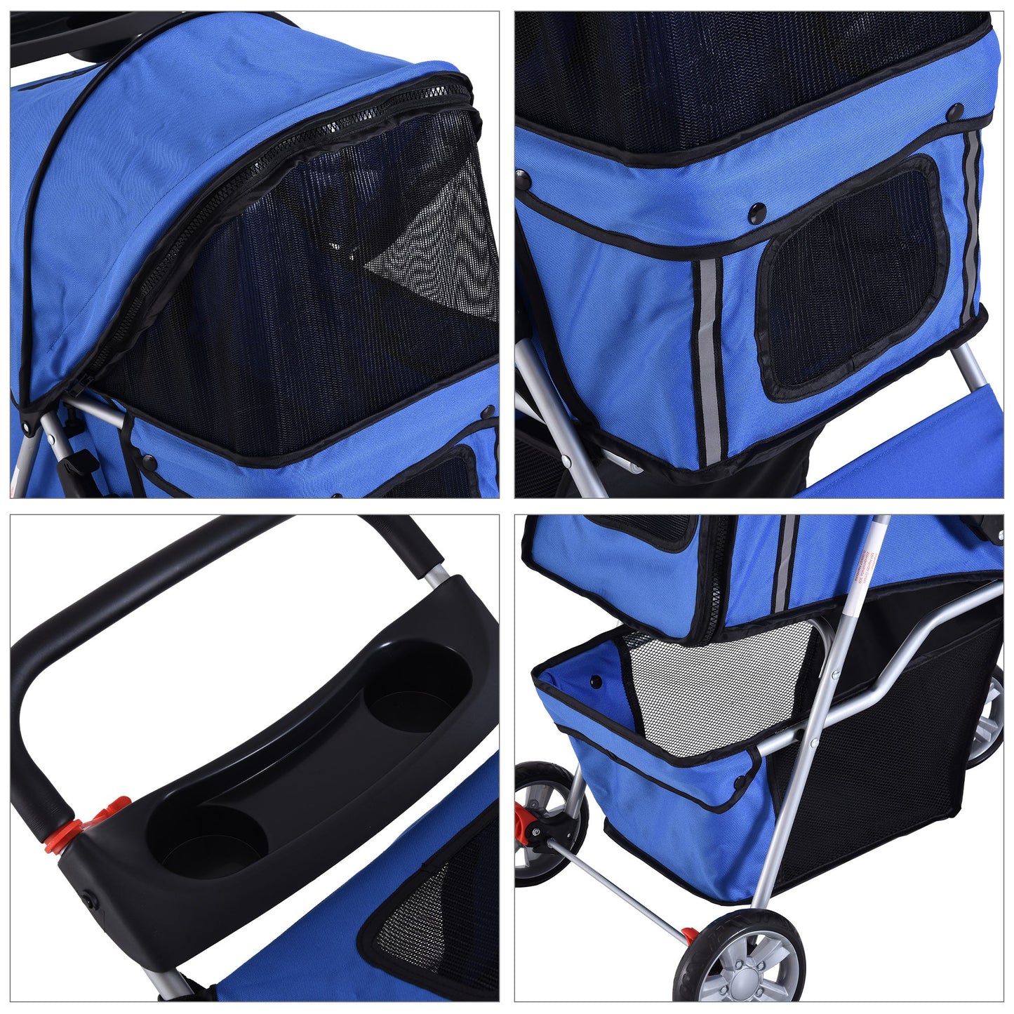 4 Wheel Dog Pet Stroller Dog Cat Carrier Folding Sunshade Canopy with Brake, Blue Dog Bike Trailers & Strollers   at Gallery Canada