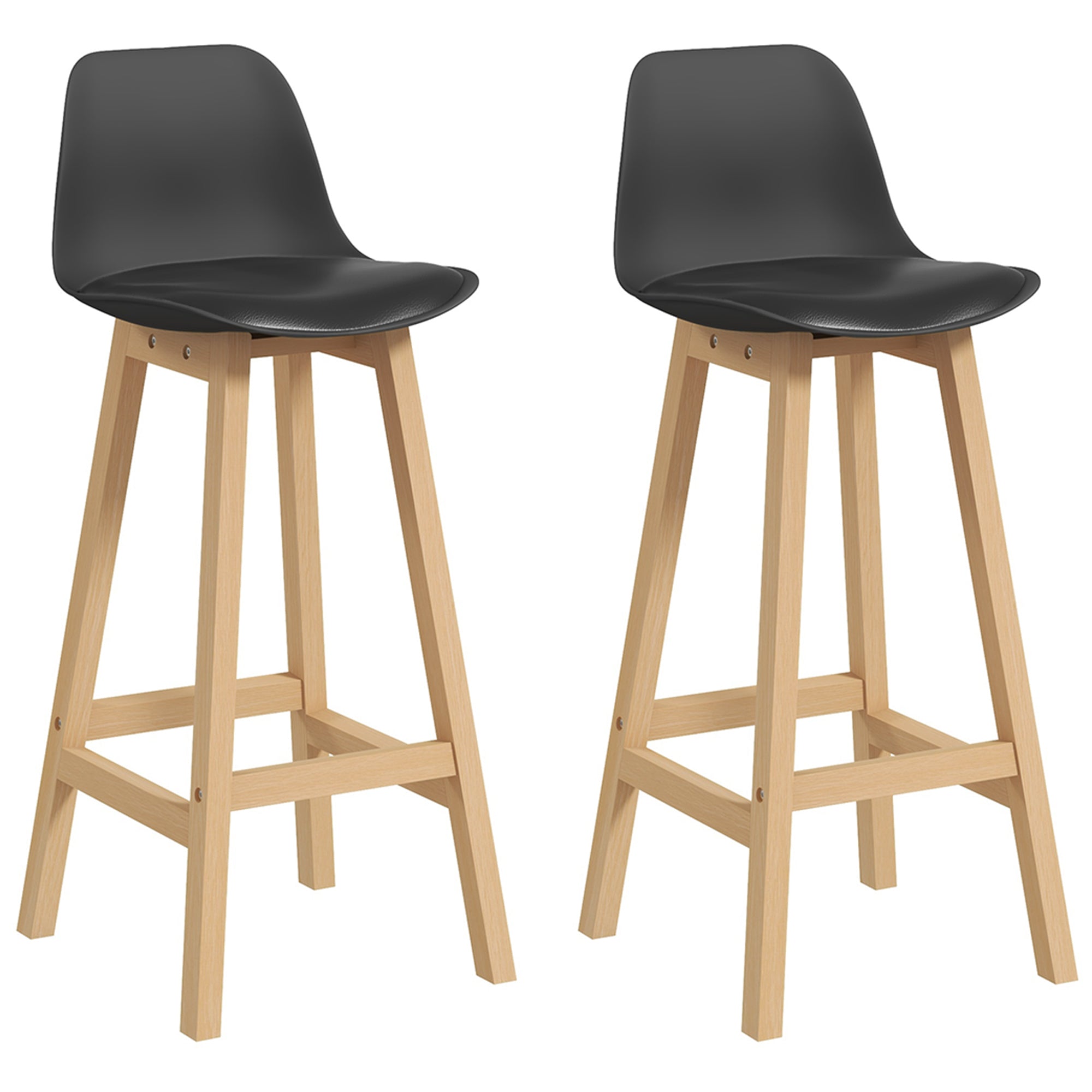 Bar Height Stools Set of 2, PU Leather Upholstered Stools for Kitchen Island, Modern Bar Chairs with Backs, Black Bar Stools   at Gallery Canada