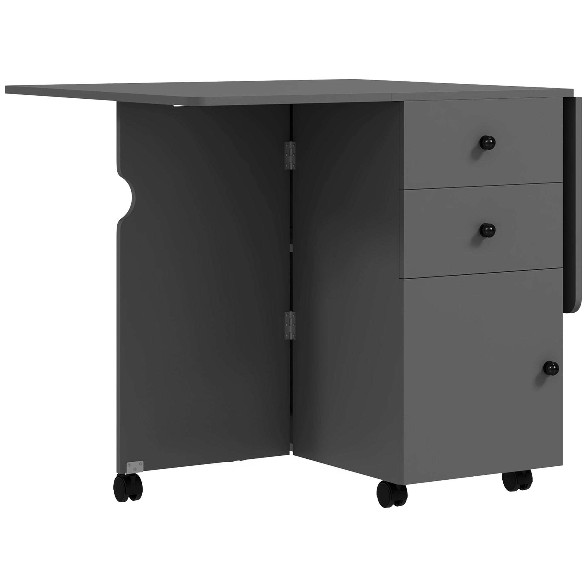 Extendable Dining Table, Drop Leaf Table with 2 Drawers, Cabinet and 6 Wheels for Small Spaces, Kitchen, Grey Dining Tables Grey at Gallery Canada