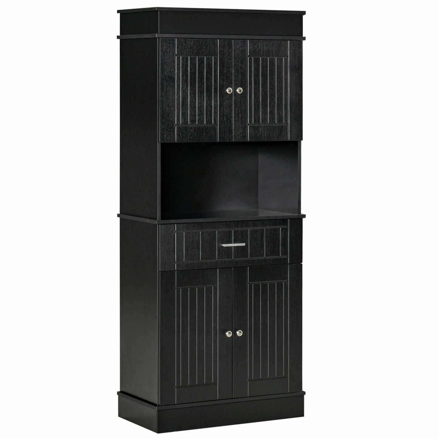 Freestanding 72" Kitchen Pantry Cabinet with Hutch, Adjustable Shelf, Black Kitchen Pantry Cabinets Black Wood Grain  at Gallery Canada