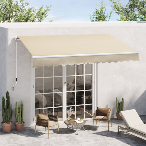 12' x 8' Retractable Patio Awning Sunshade Shelter with Manual Crank Handle UV &; Water-Resistant for Deck Balcony Cream